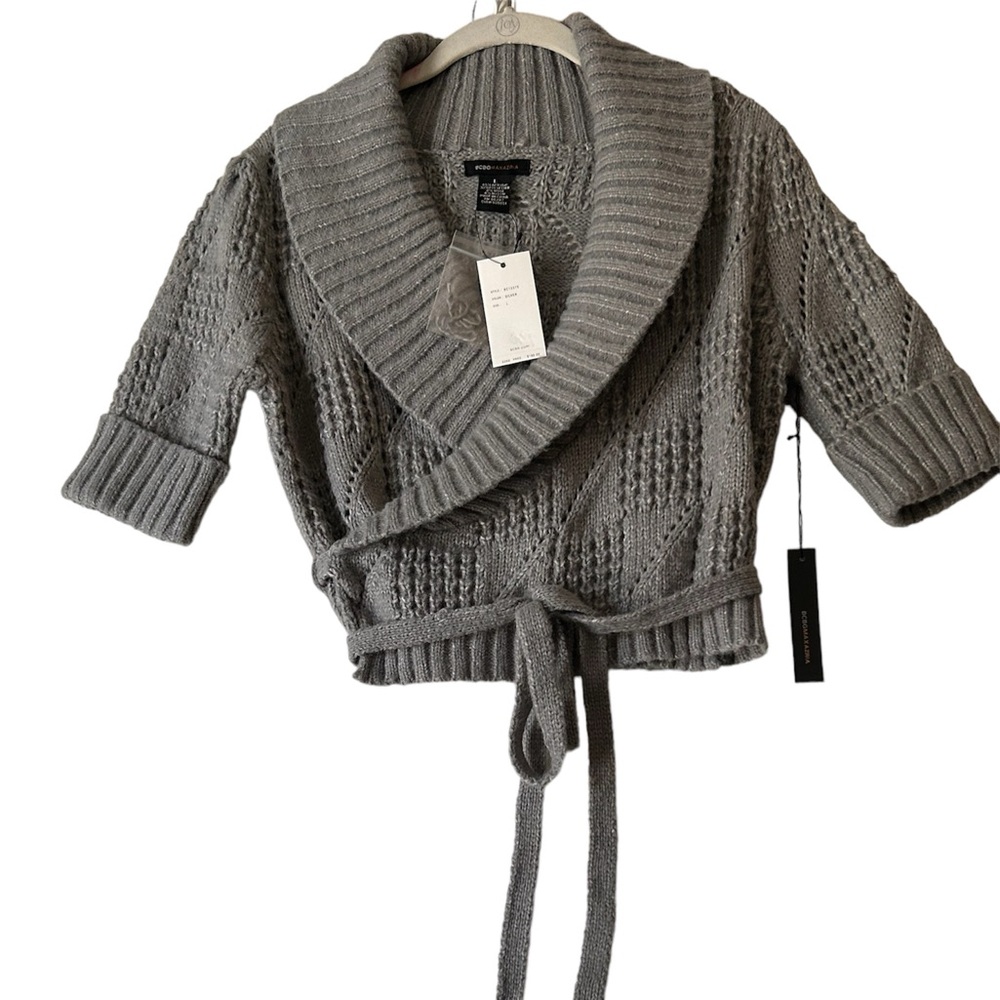 BCBG MAXAZARIA New with tags gray wrap cardigan with belt size Large 160 retail